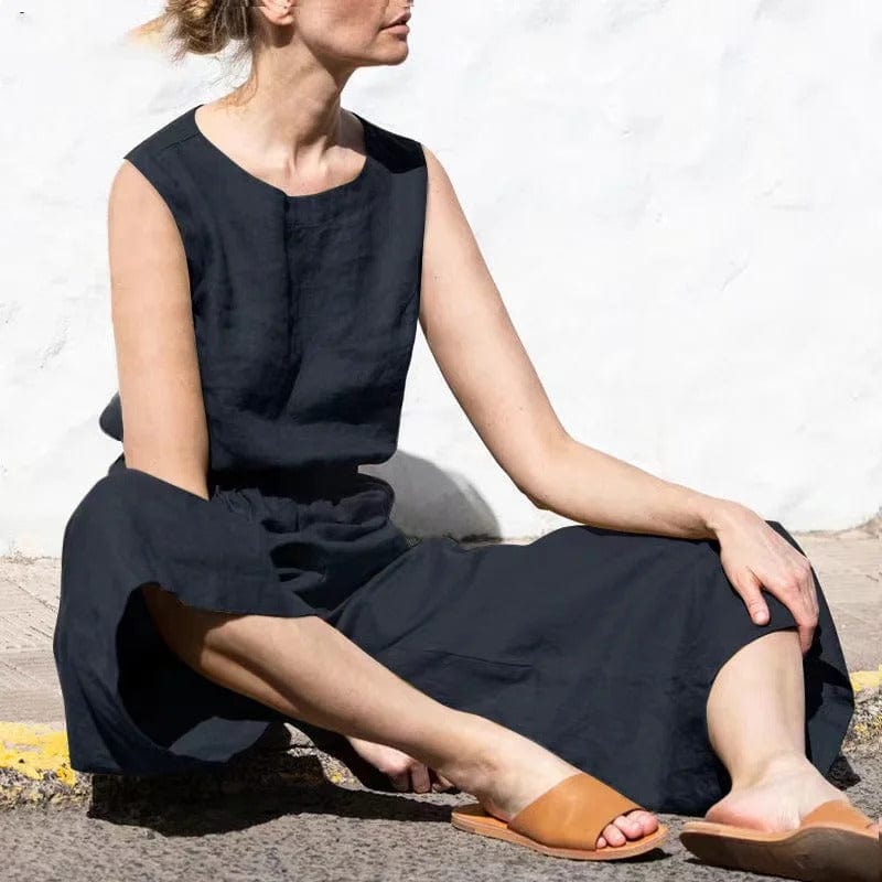 Baumwoll-Leinen Jumpsuit: Weite Hose, lockerer Schnitt