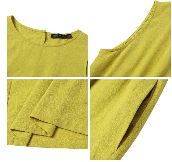 Baumwoll-Leinen Jumpsuit: Weite Hose, lockerer Schnitt
