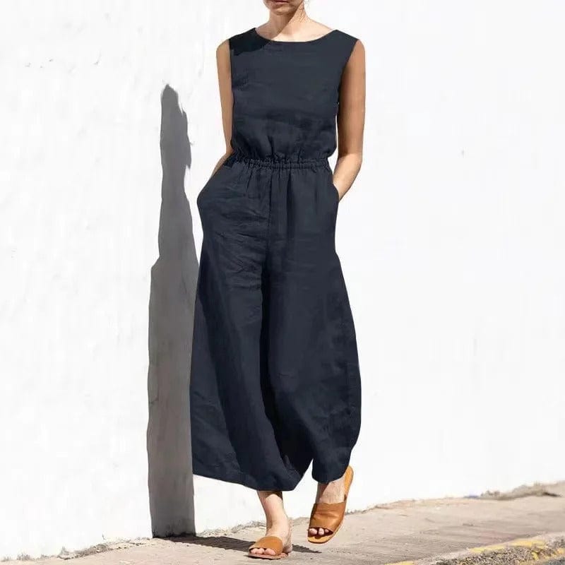 Baumwoll-Leinen Jumpsuit: Weite Hose, lockerer Schnitt