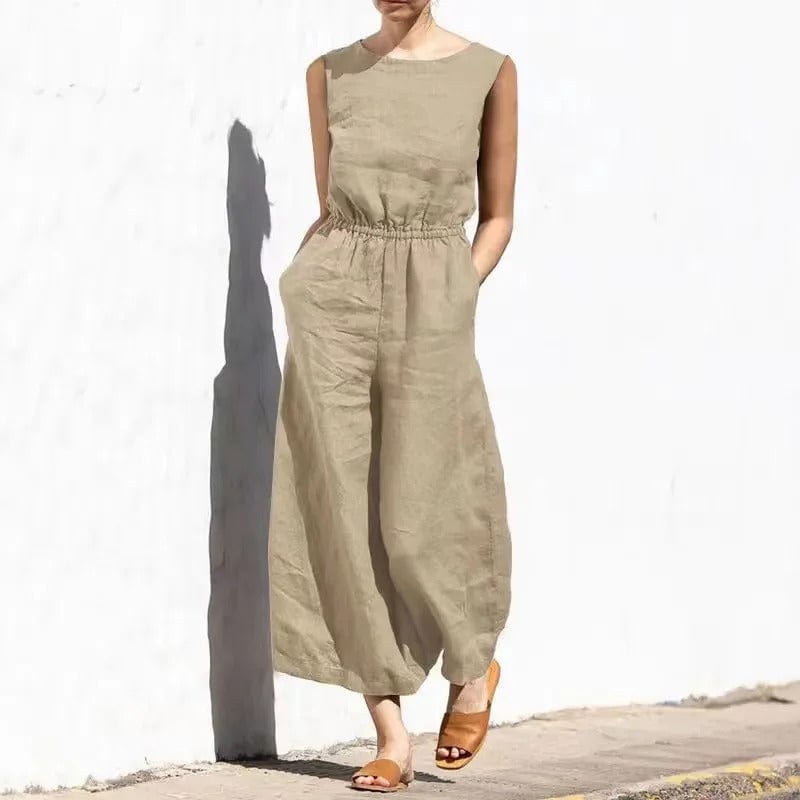 Baumwoll-Leinen Jumpsuit: Weite Hose, lockerer Schnitt