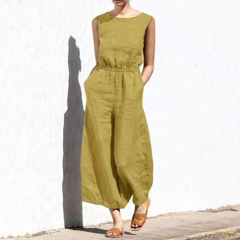 Baumwoll-Leinen Jumpsuit: Weite Hose, lockerer Schnitt