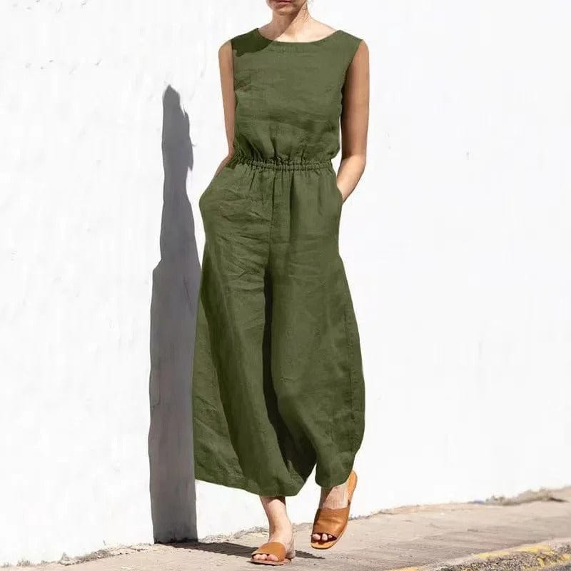 Baumwoll-Leinen Jumpsuit: Weite Hose, lockerer Schnitt