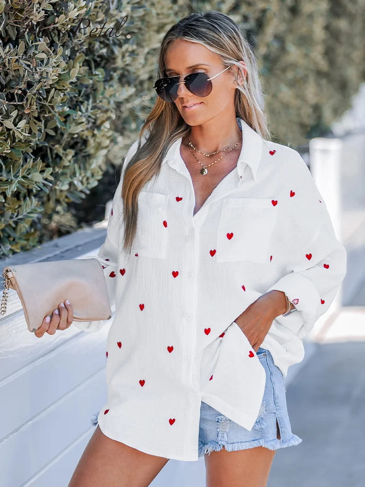 Damen Frühlingsbluse mit Herzstickerei