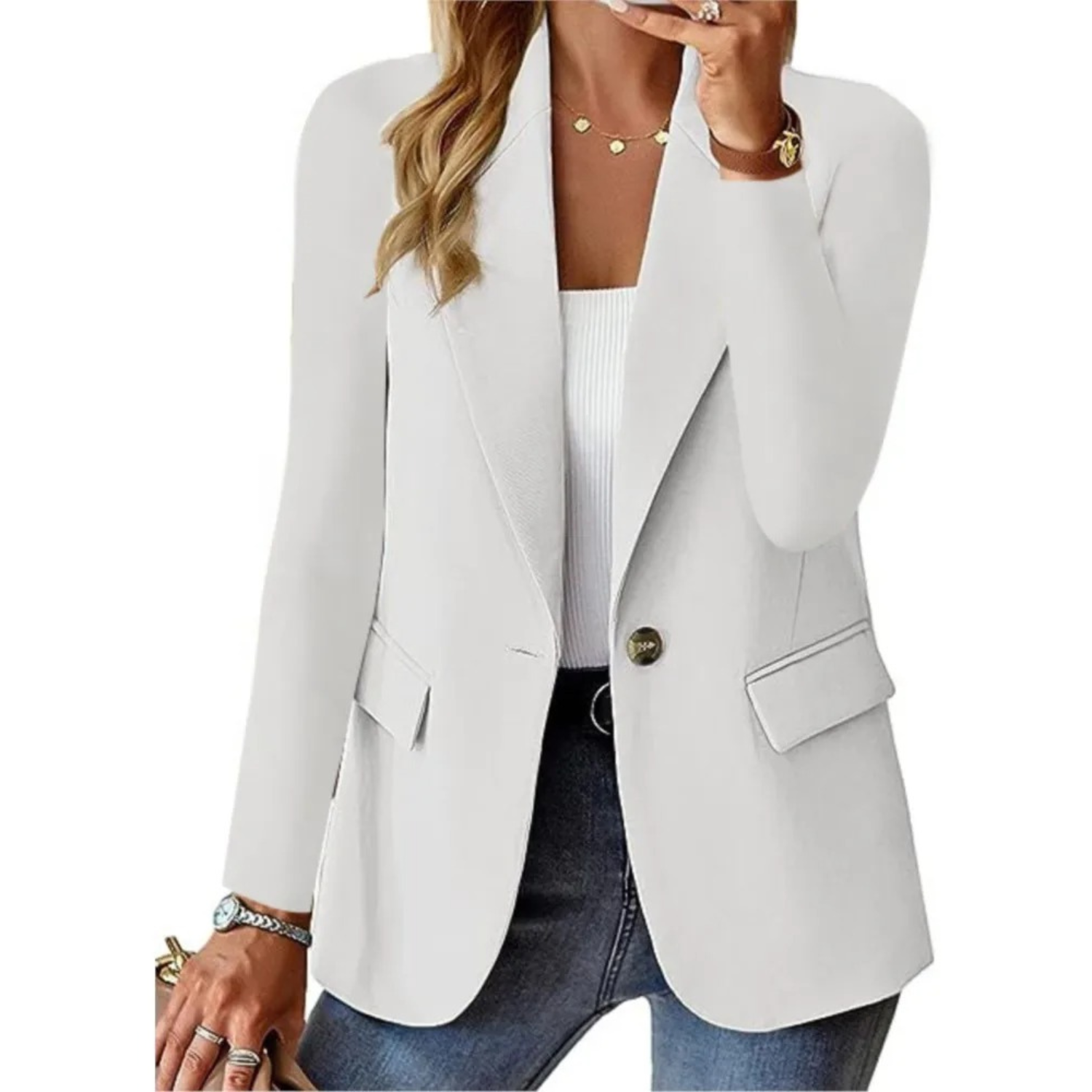 Damen Blazer Langarm mit schmaler Taschenschnalle