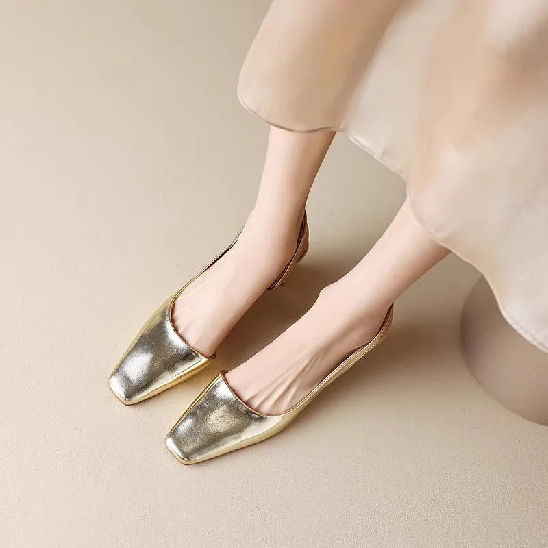 Slingback Schuhe mit Blockabsatz - Silber Metallic