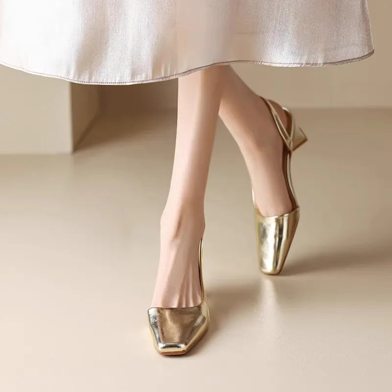 Slingback Schuhe mit Blockabsatz - Silber Metallic
