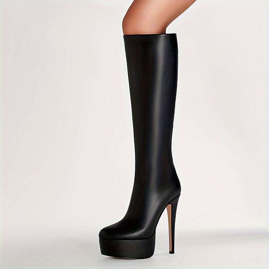 Stiletto-Stiefel mit dicker Sohle - einfarbig
