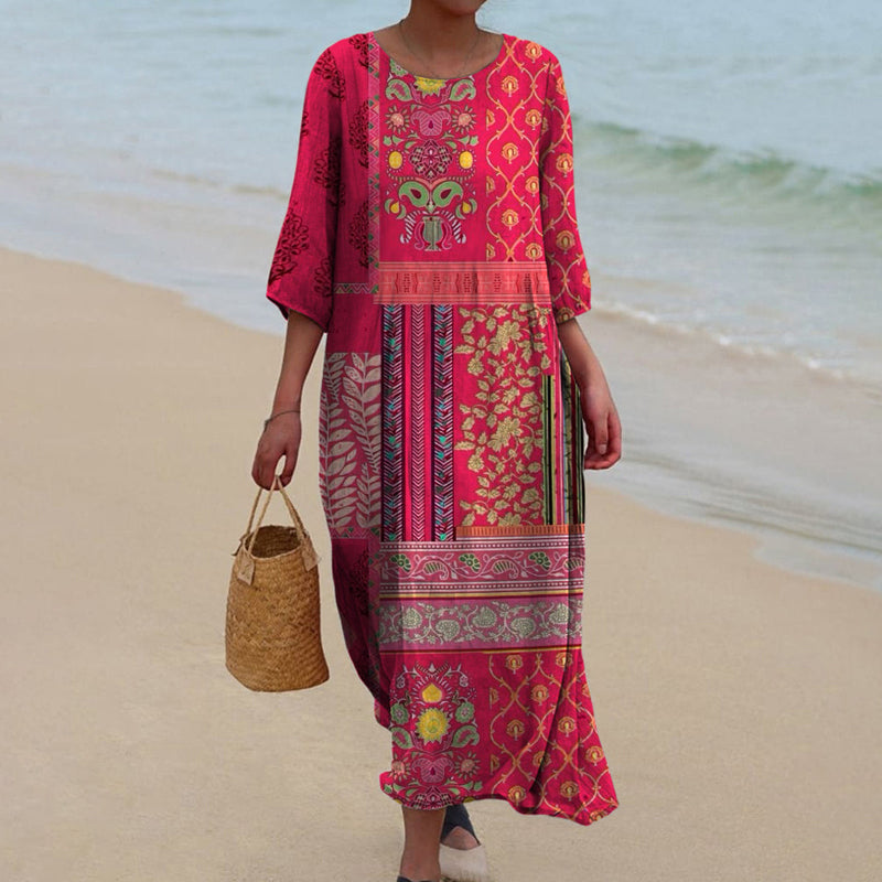 Boho Kaftan Kleid mit 3/4 Ärmeln