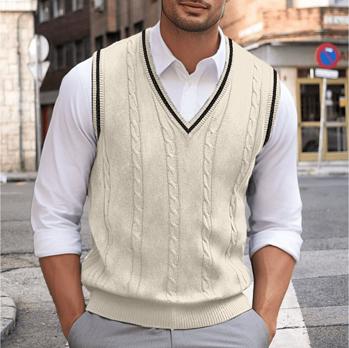 Herren V-Ausschnitt Tanktop, ärmelloser Pullover