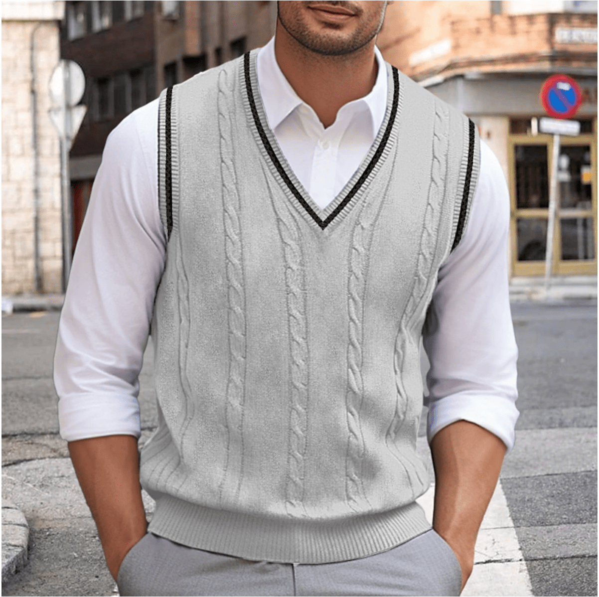 Herren V-Ausschnitt Tanktop, ärmelloser Pullover