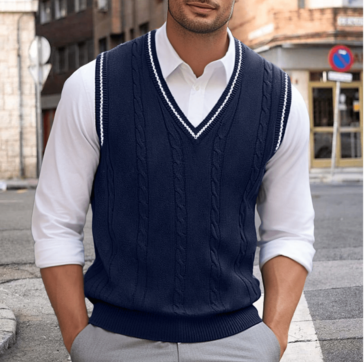 Herren V-Ausschnitt Tanktop, ärmelloser Pullover