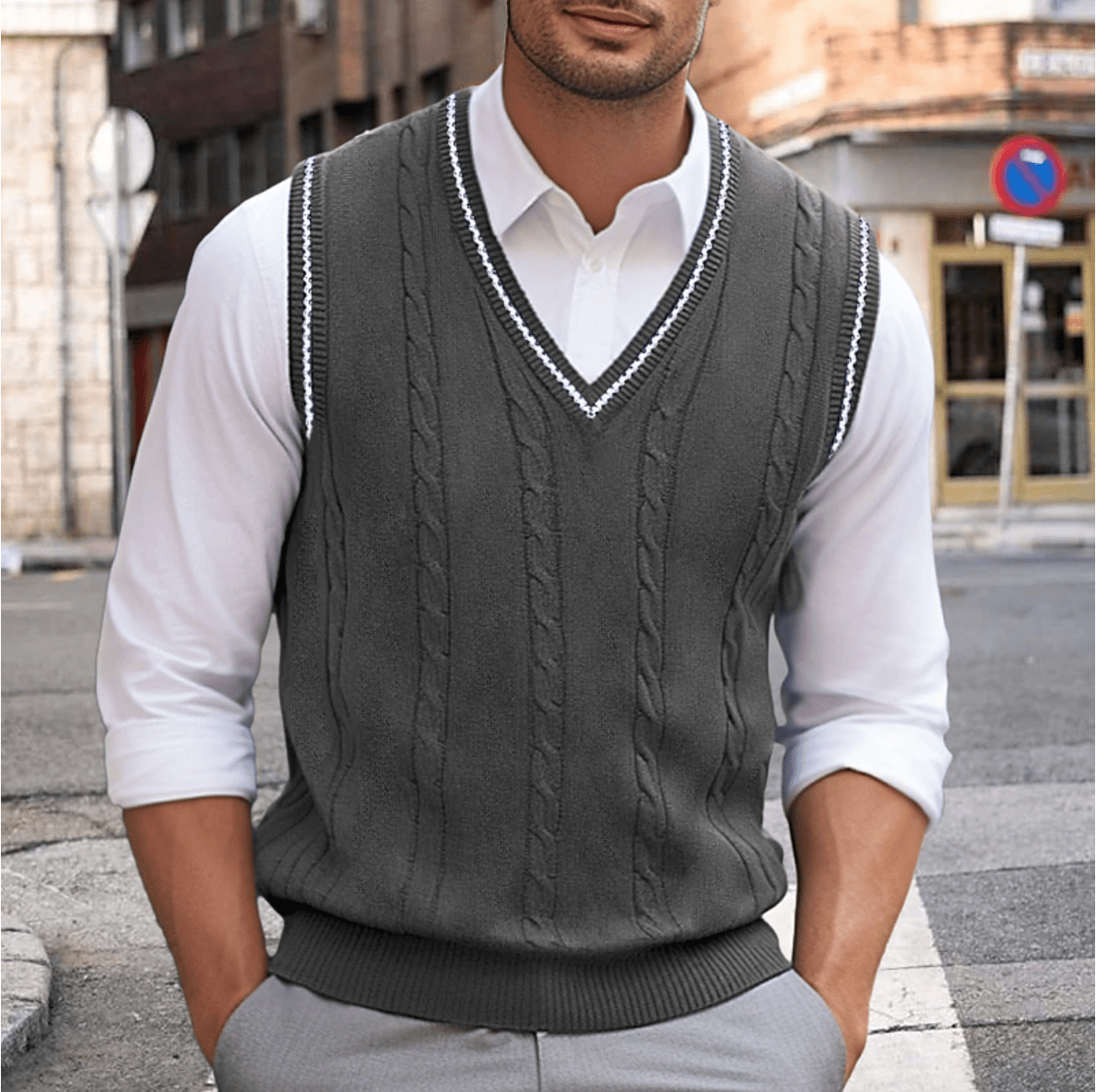 Herren V-Ausschnitt Tanktop, ärmelloser Pullover