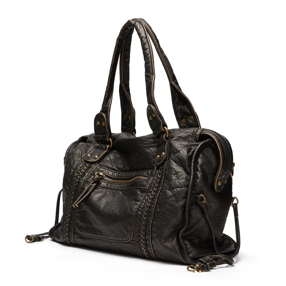 Schwarze Lederhandtasche – Geräumig & Stilvoll