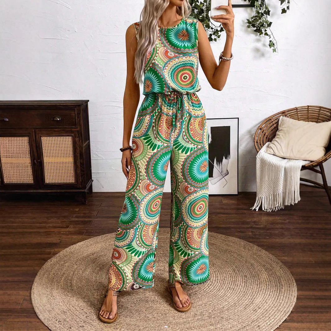 Damen Jumpsuit mit Muster: Lockerer Schnitt & Elastischer Bund