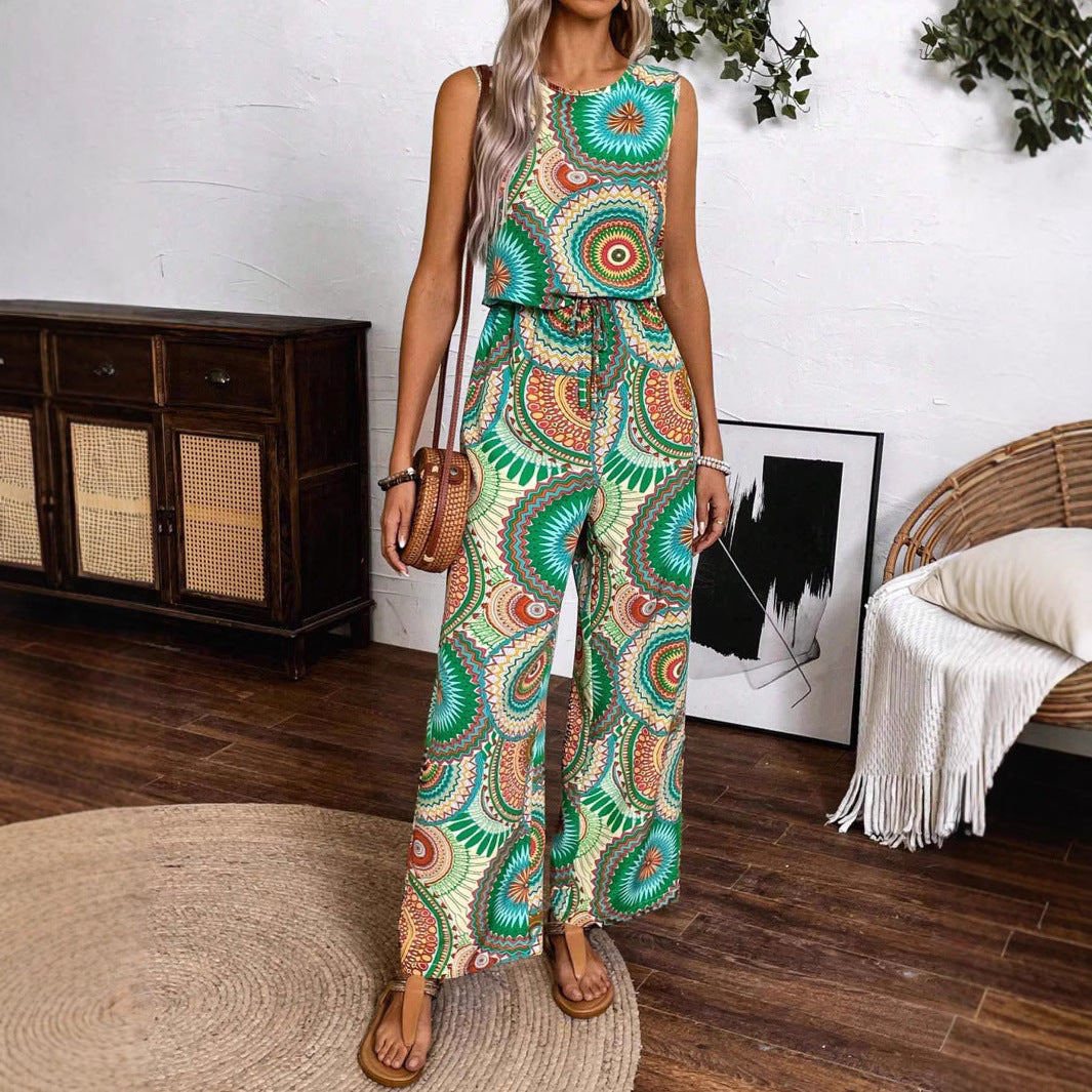 Damen Jumpsuit mit Muster: Lockerer Schnitt & Elastischer Bund