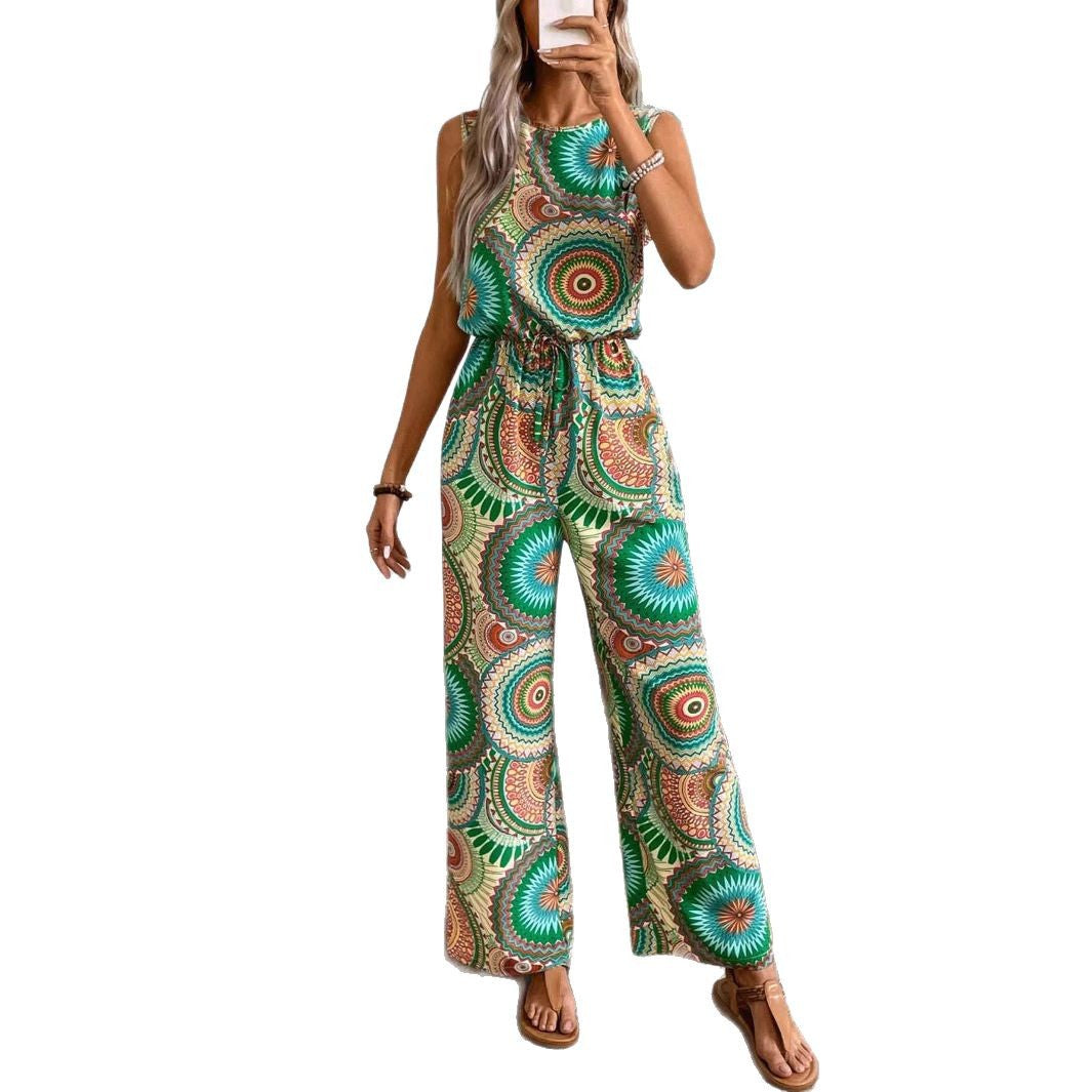 Damen Jumpsuit mit Muster: Lockerer Schnitt & Elastischer Bund
