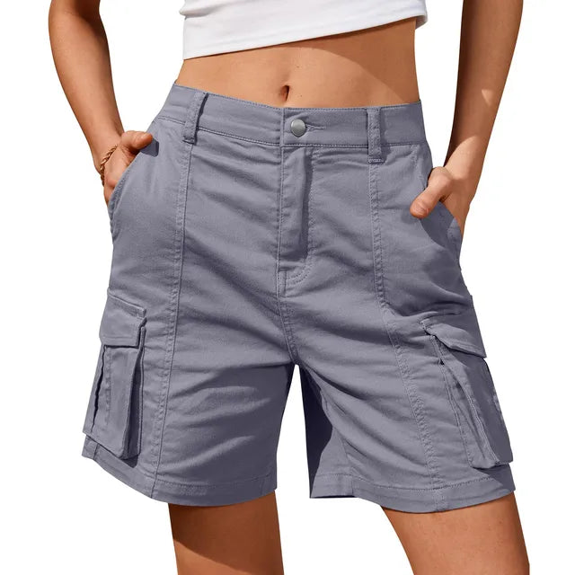 Damen Vintage Cargo Shorts mit elastischem Bund und 6 Taschen