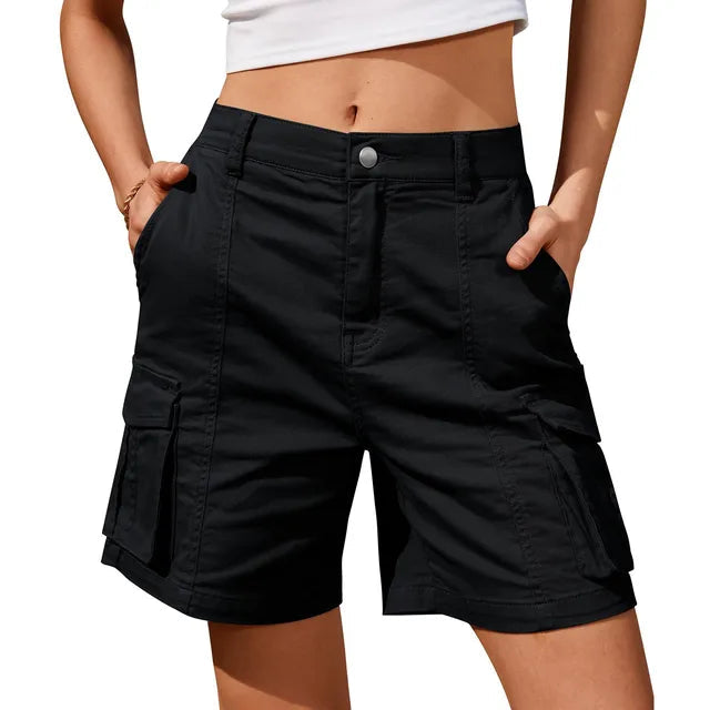 Damen Vintage Cargo Shorts mit elastischem Bund und 6 Taschen