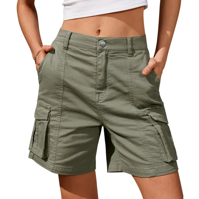 Damen Vintage Cargo Shorts mit elastischem Bund und 6 Taschen