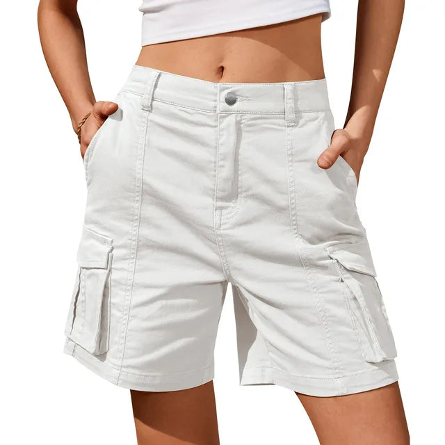 Damen Vintage Cargo Shorts mit elastischem Bund und 6 Taschen