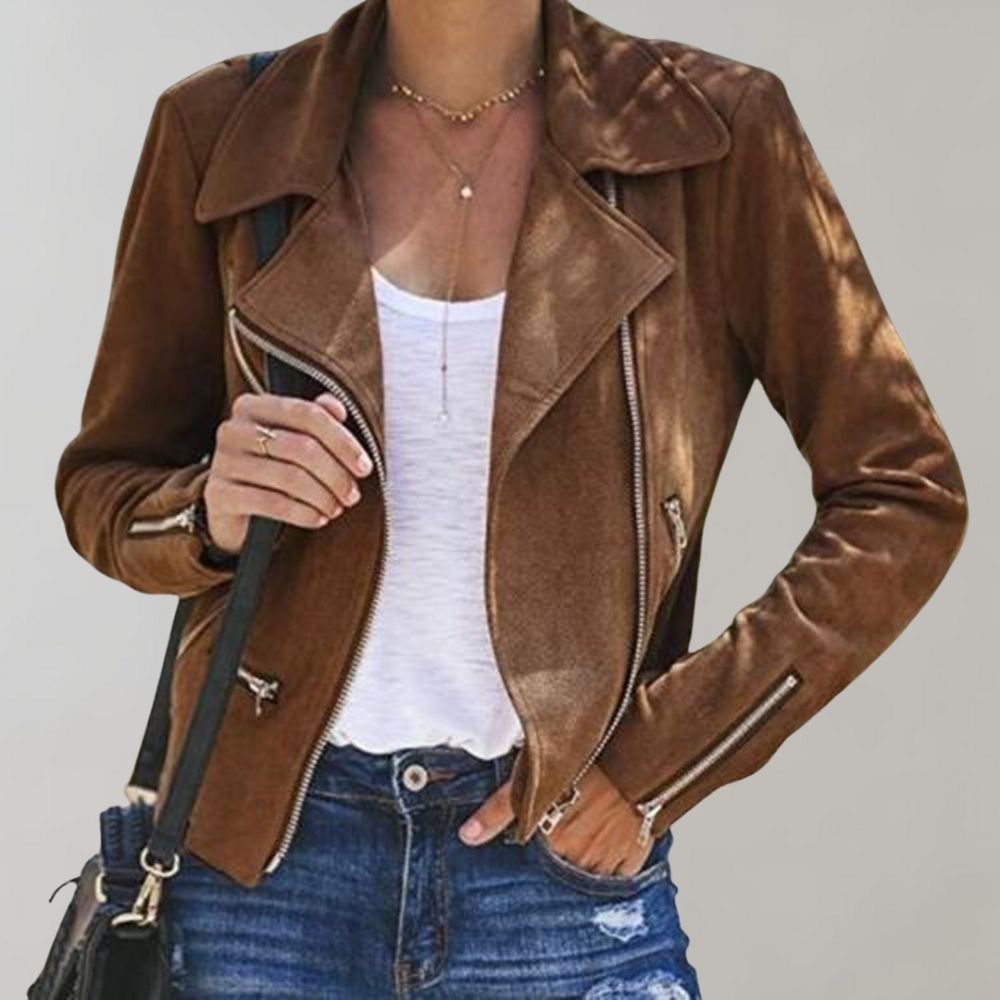 Wildleder Damen Bikerjacke mit Reißverschluss