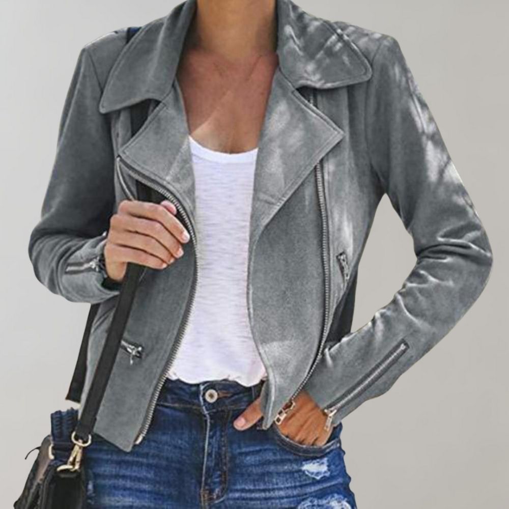 Wildleder Damen Bikerjacke mit Reißverschluss