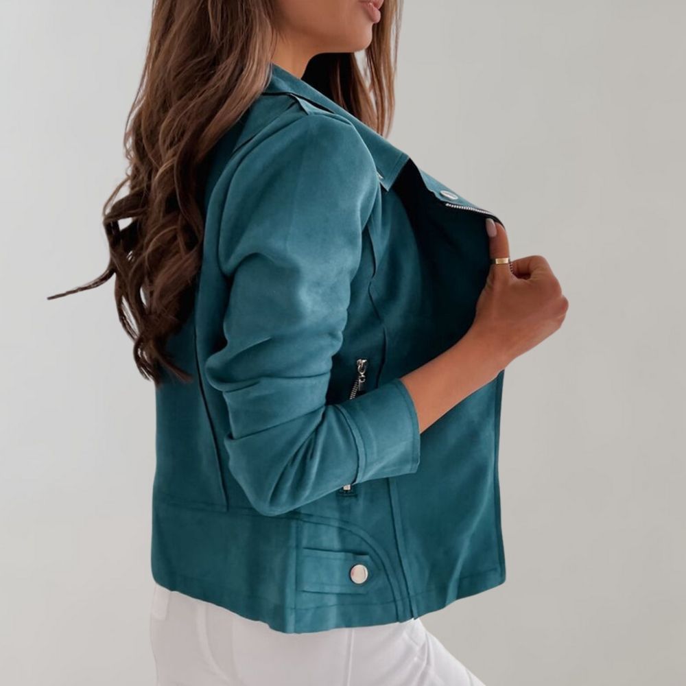 Wildleder Damen Bikerjacke mit Reißverschluss
