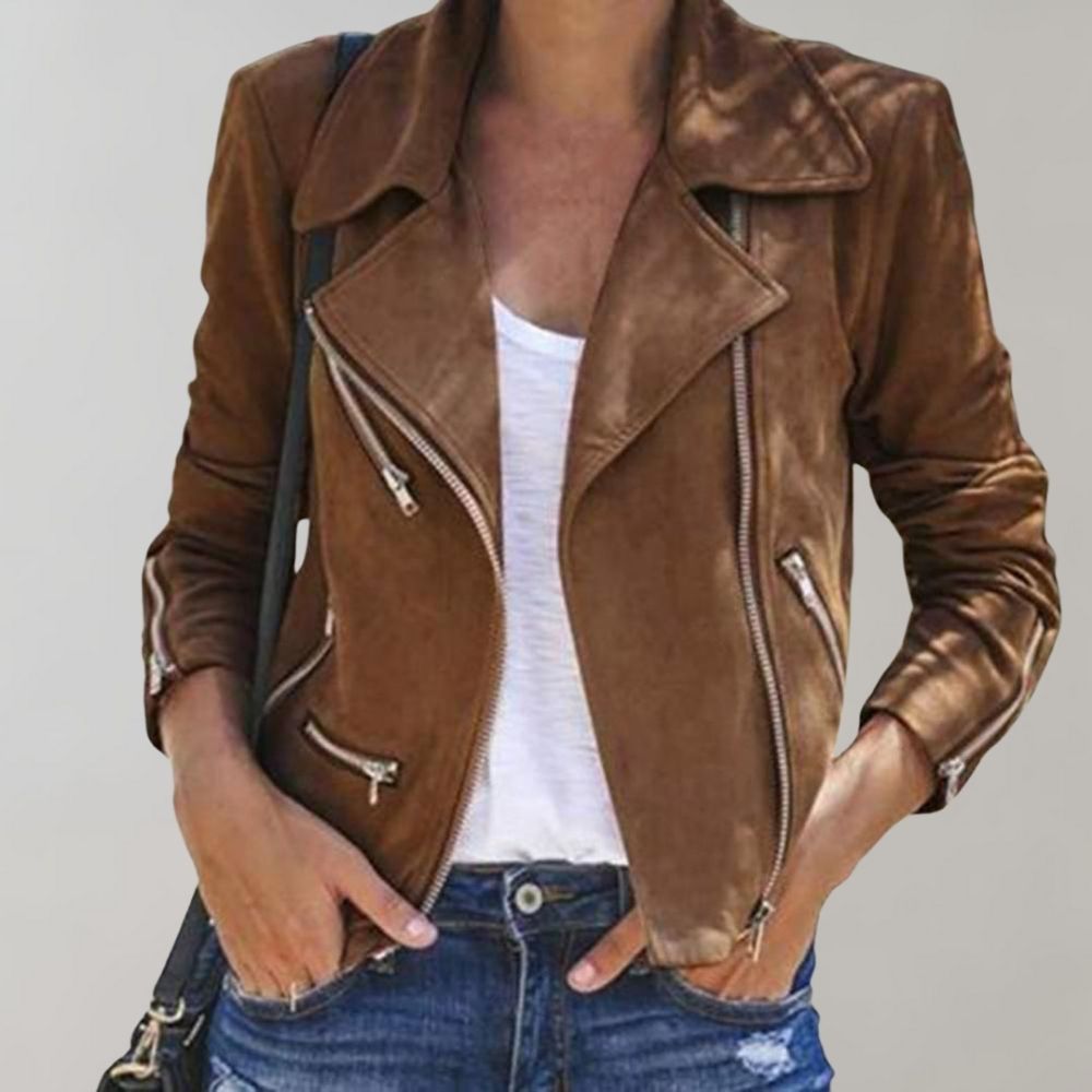 Wildleder Damen Bikerjacke mit Reißverschluss