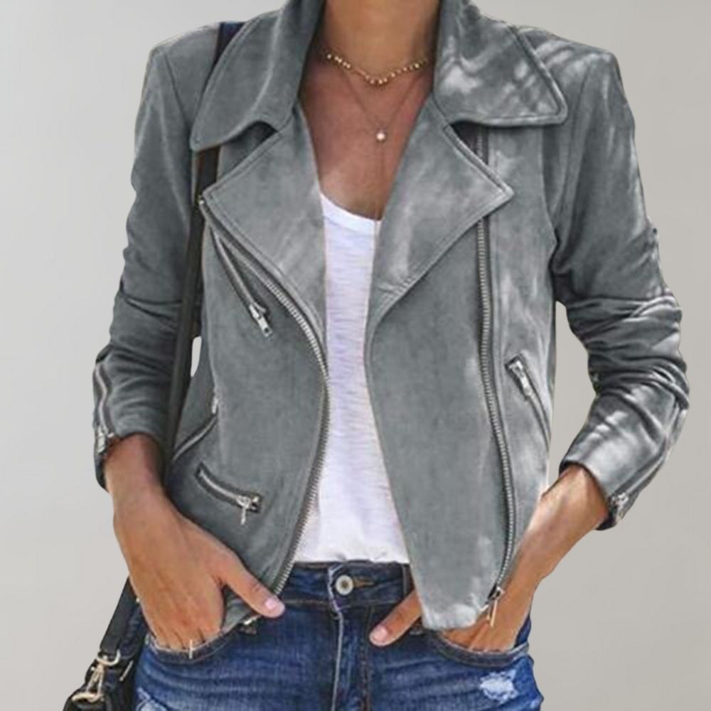 Wildleder Damen Bikerjacke mit Reißverschluss