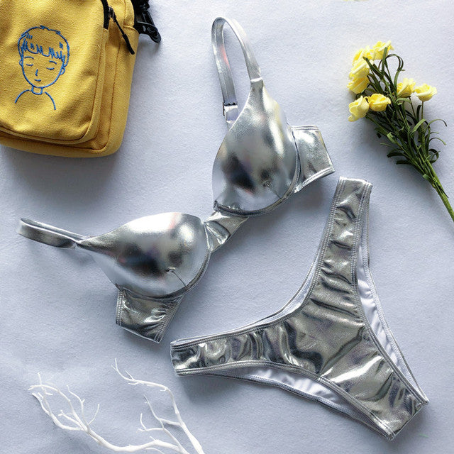 Glänzender Metallic Push-Up Bikini