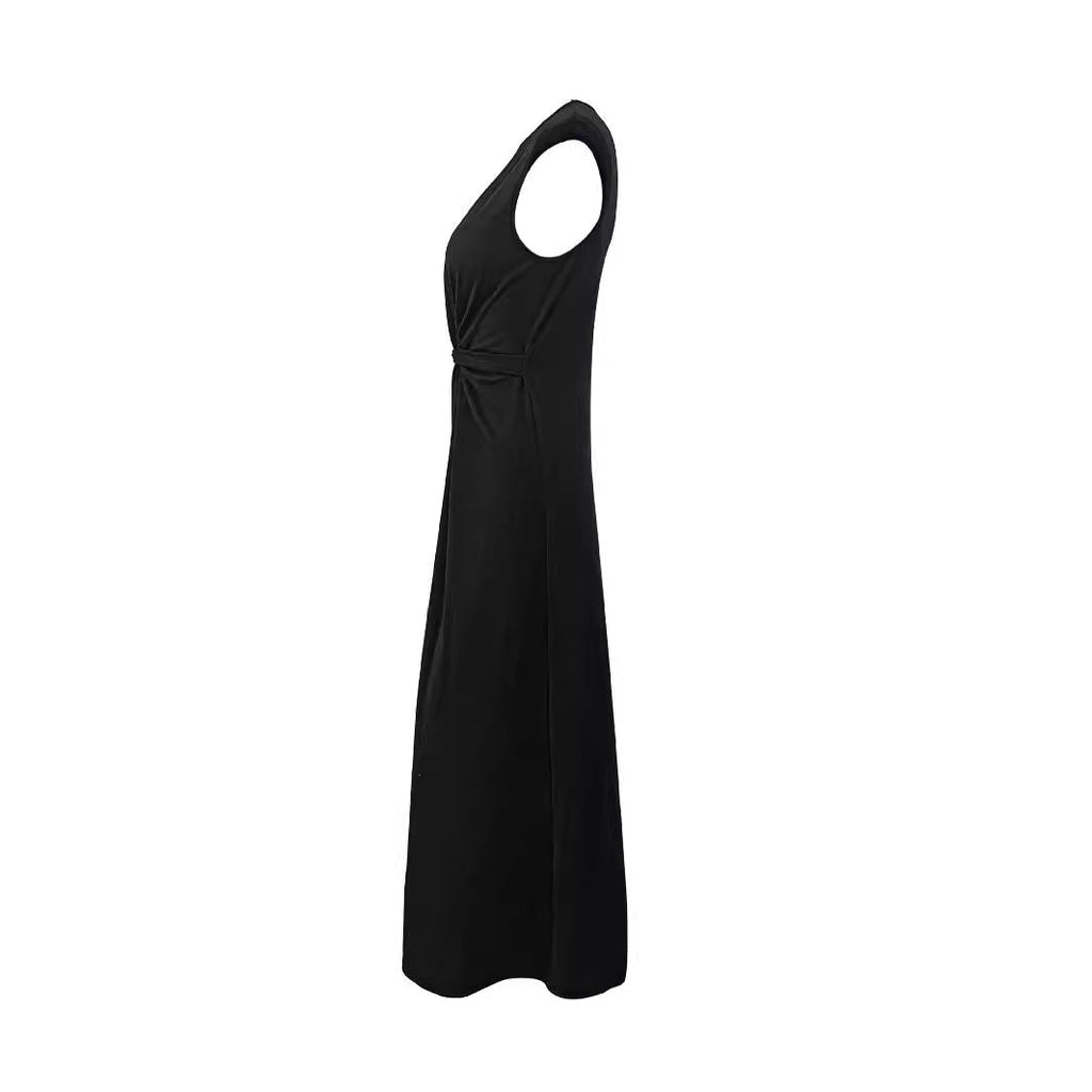 Elegantes Damen Maxikleid mit Raffung und Rundhals