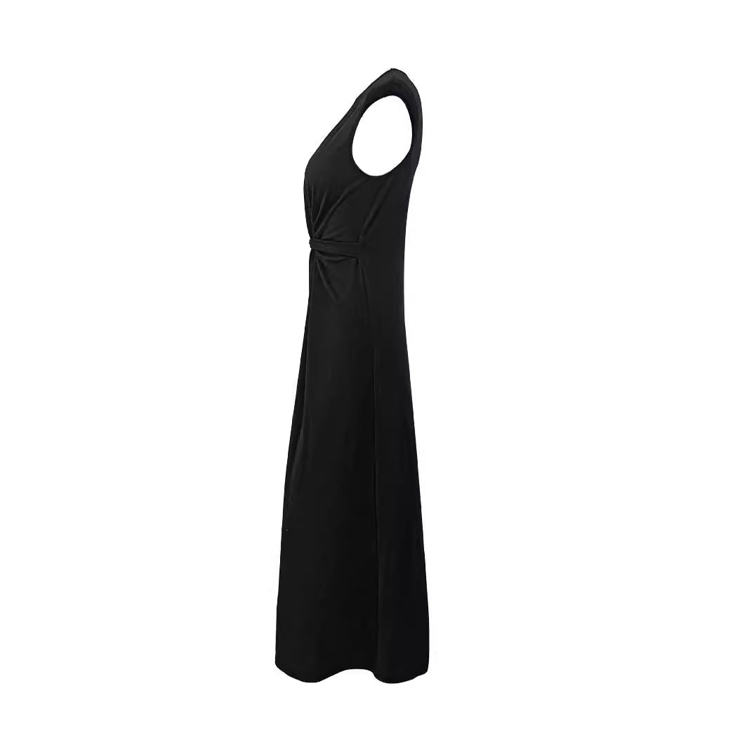 Elegantes Damen Maxikleid mit Raffung und Rundhals