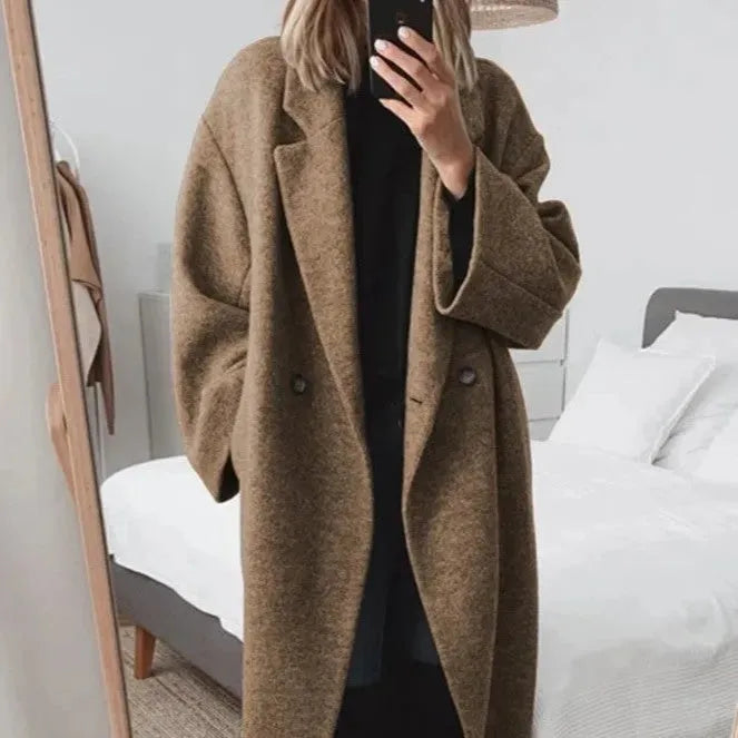 Damen Oversize Kaschmirmantel mit Reverskragen
