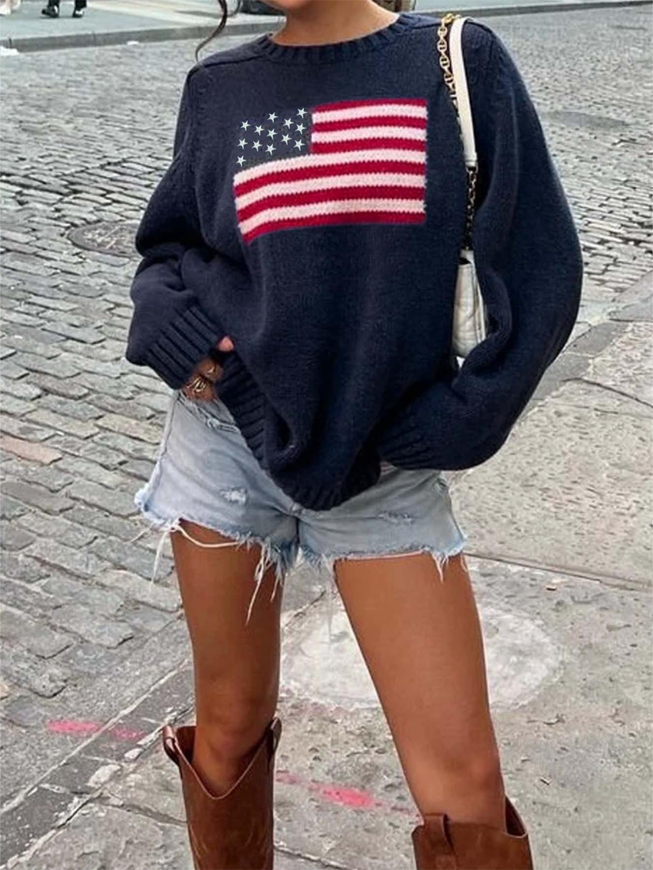 USA-Flagge Jacquard Pullover