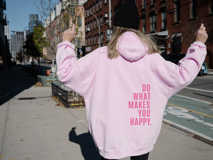 Happy-Statement Hoodie: Glücklicher, bequemer Hoodie