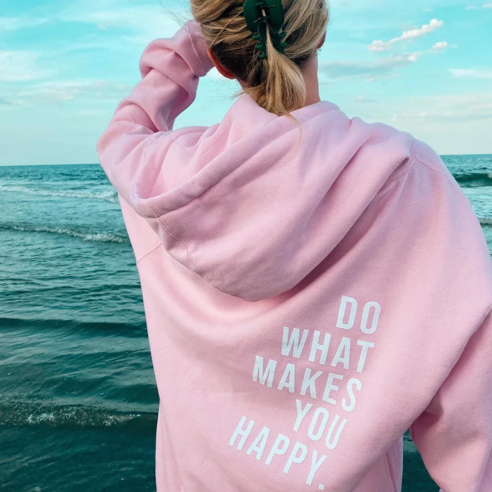 Happy-Statement Hoodie: Glücklicher, bequemer Hoodie