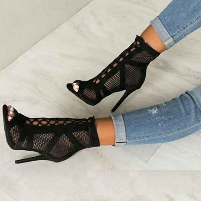 Damen High Heels Sandaletten Spitze Mesh Party