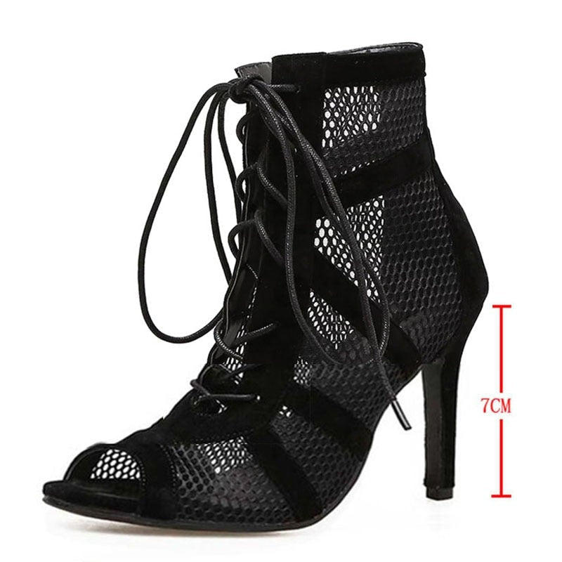 Damen High Heels Sandaletten Spitze Mesh Party