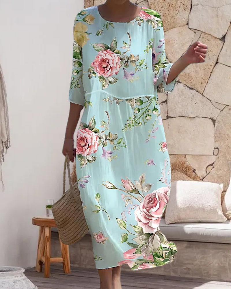 Elegantes Blumenmuster-Sommerkleid mit Bauchbedeckung