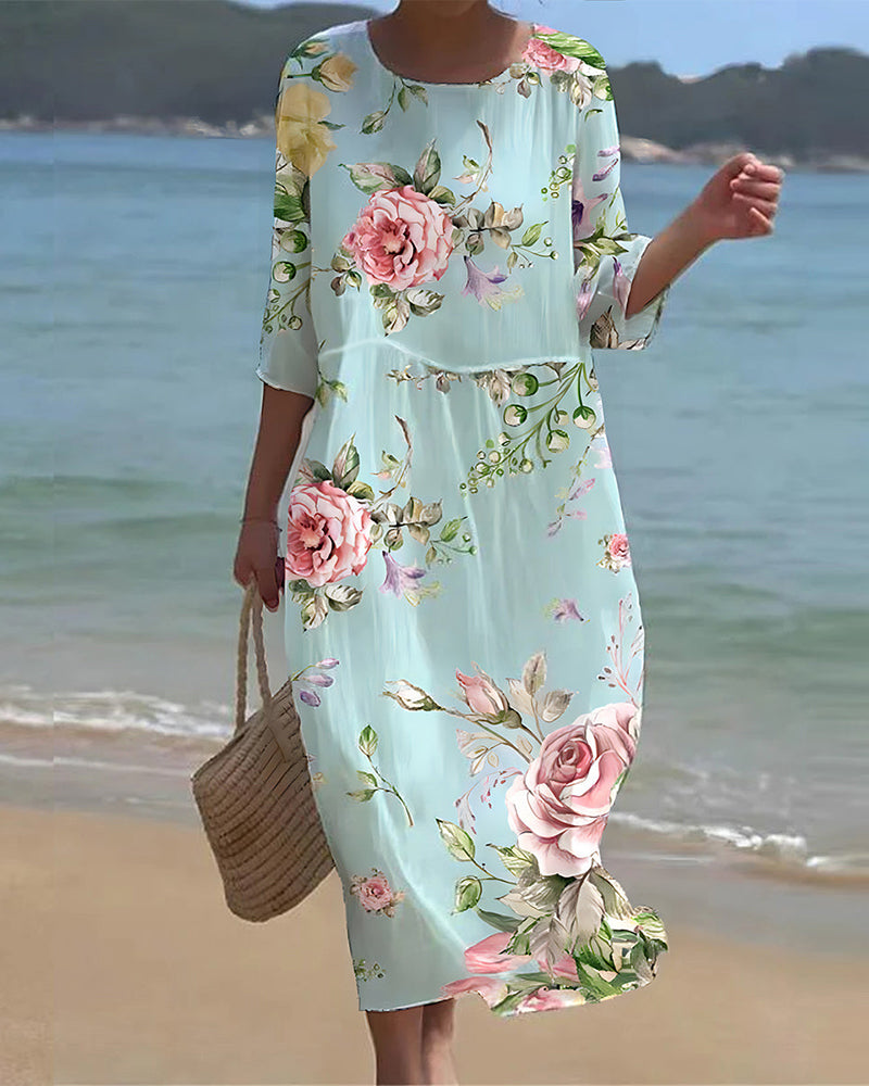 Elegantes Blumenmuster-Sommerkleid mit Bauchbedeckung
