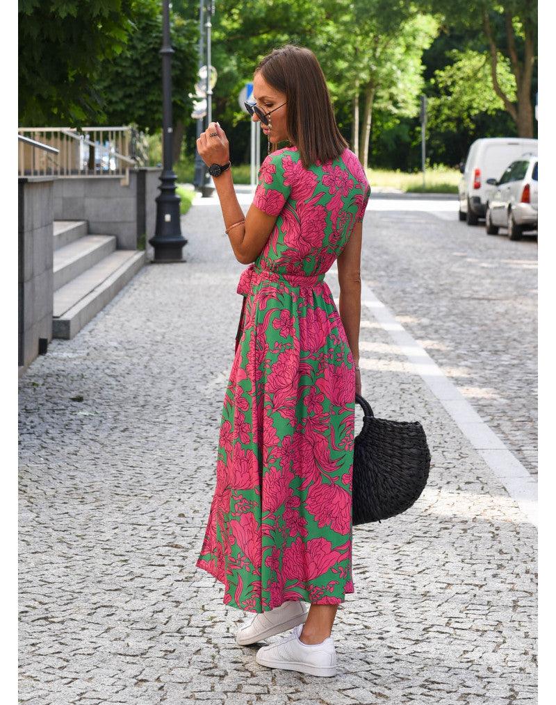 Sommerkleid Maxikleid Kurzarm V-Ausschnitt