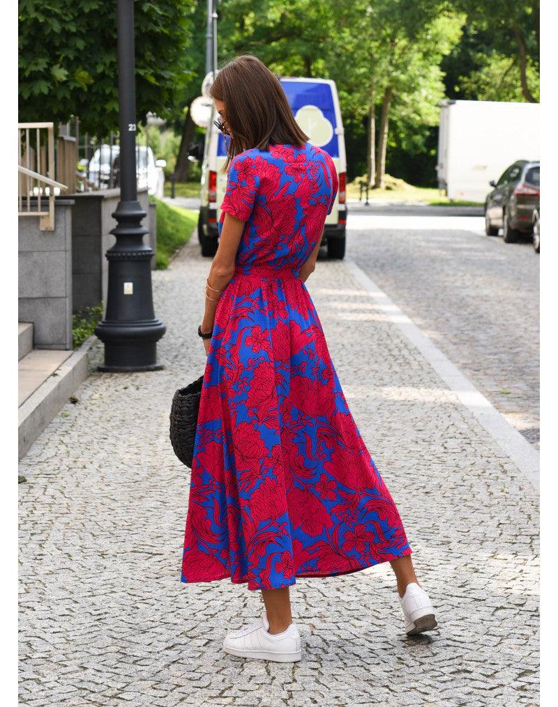 Sommerkleid Maxikleid Kurzarm V-Ausschnitt