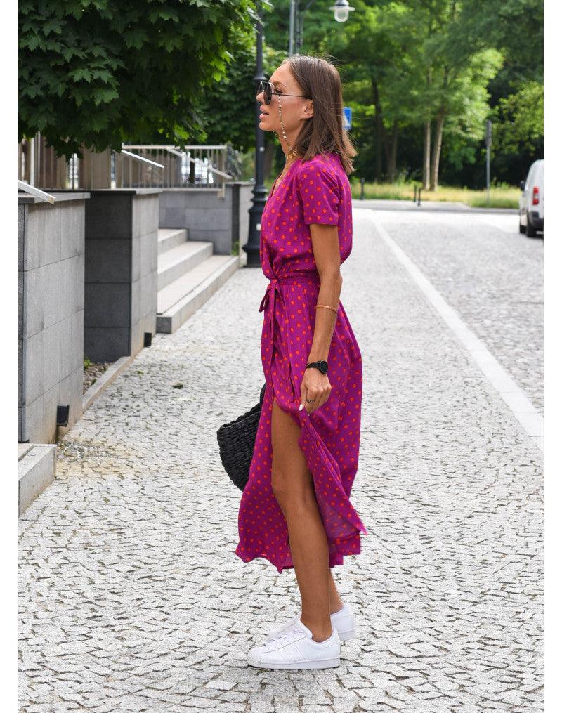 Sommerkleid Maxikleid Kurzarm V-Ausschnitt
