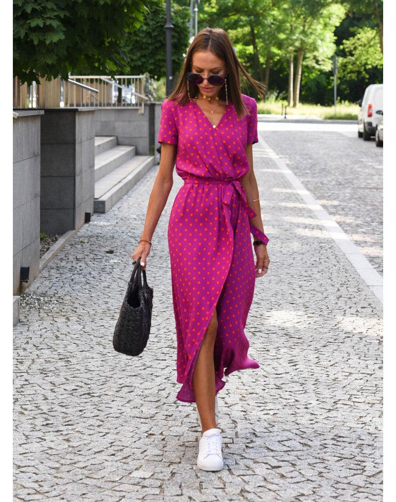 Sommerkleid Maxikleid Kurzarm V-Ausschnitt