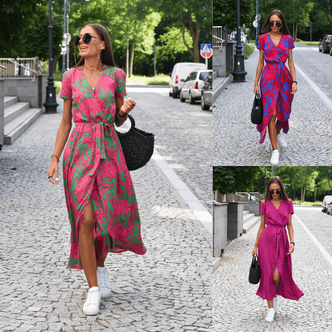 Sommerkleid Maxikleid Kurzarm V-Ausschnitt