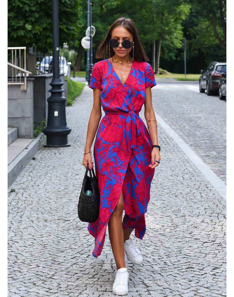 Sommerkleid Maxikleid Kurzarm V-Ausschnitt