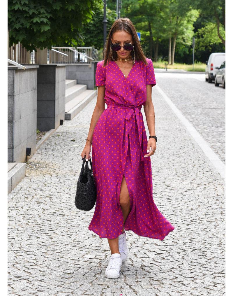 Sommerkleid Maxikleid Kurzarm V-Ausschnitt