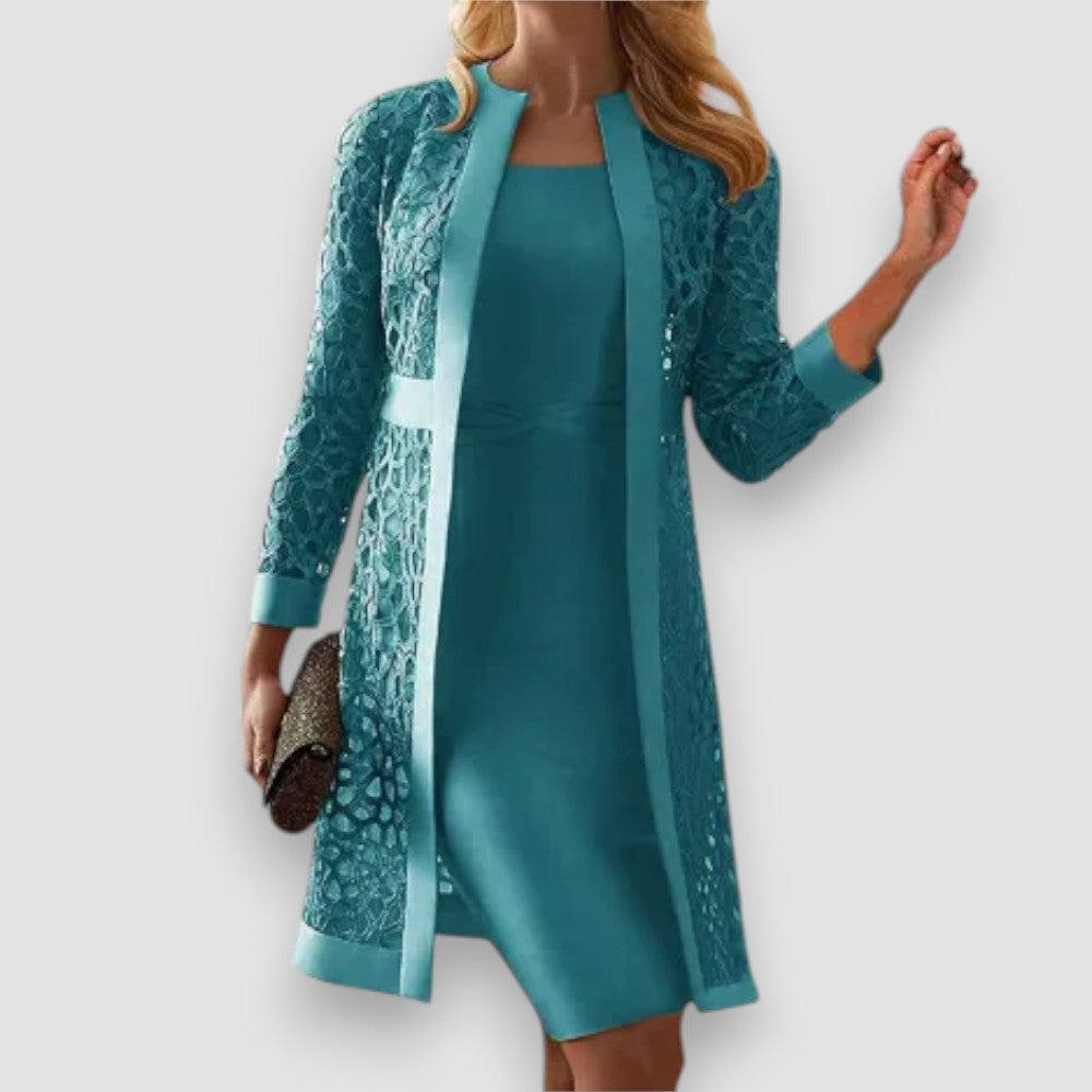 Elegantes Zweiteiliges Damenkleid mit Spitzenjacke