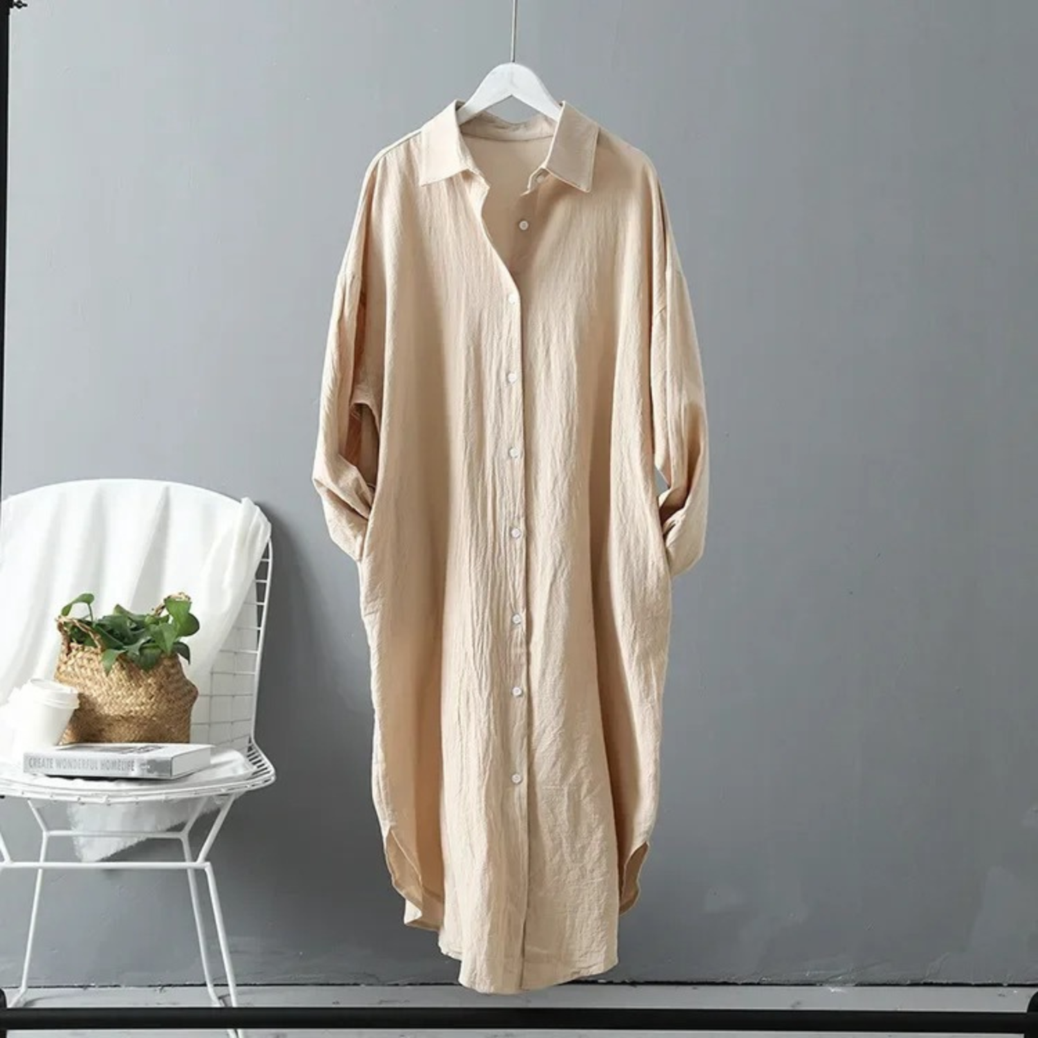 Damen Langarm Leinenkleid - Zeitloses Design & Komfort