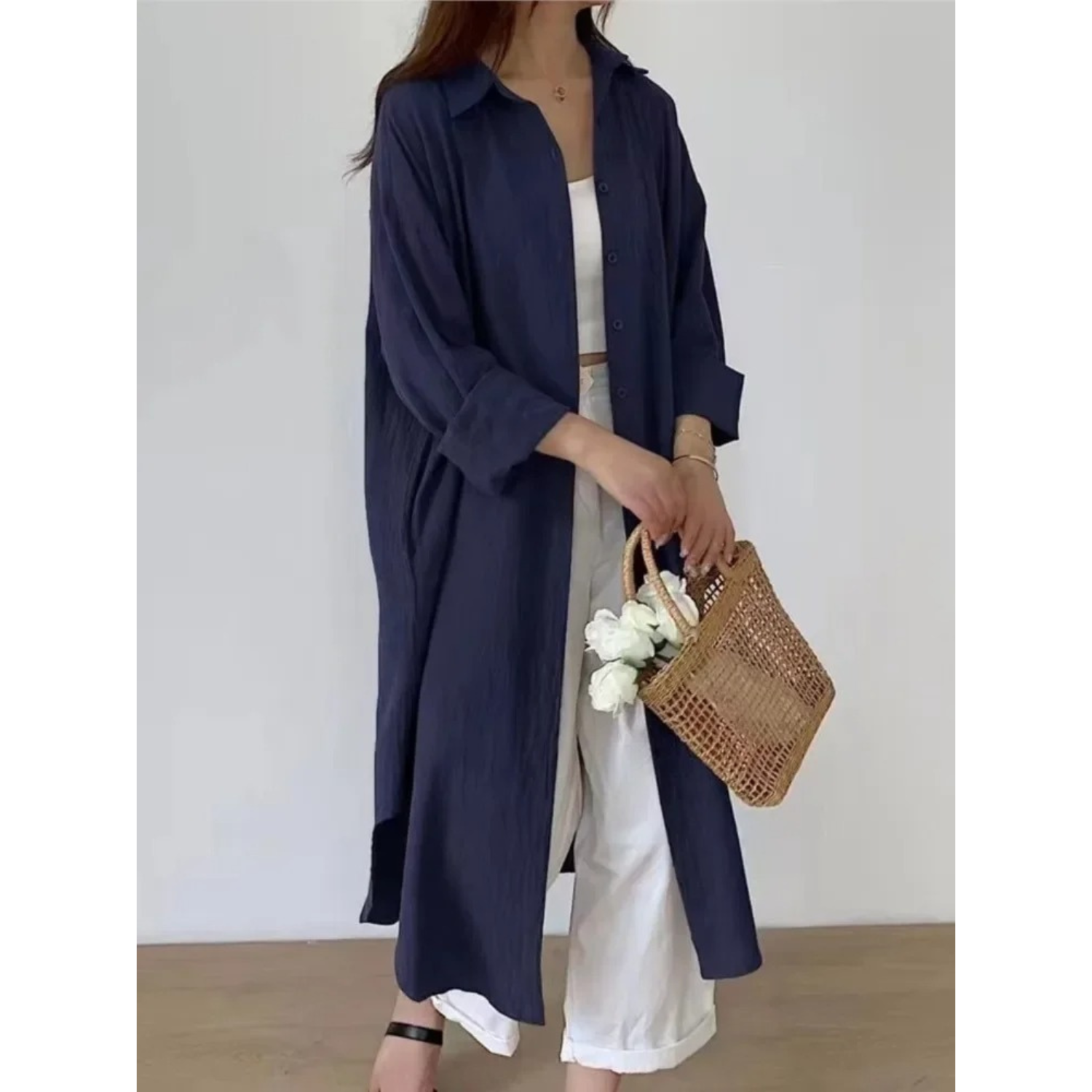 Damen Langarm Leinenkleid - Zeitloses Design & Komfort